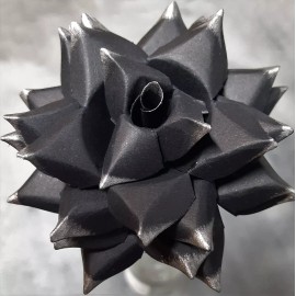 Handmade Paper Flower Broch / Pin (Black w/ Silver Tips) for Romance / Love