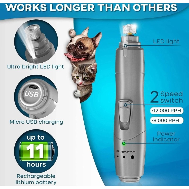 Primens Dog Nail Grinder Primens Claw Master Rechargeable Professional w/