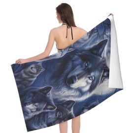 VANZEV Wolf Moon Beach Towel Mystical Night Sand-Free Microfiber Bath Towel Ultra Soft Quick Dry Pool Towel Absorbent Towel Lightweight Towel Gifts for Outdoor Bathroom Swimming Decor 31inx51in