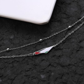 KHKINDPRO Palestine Bracelet, Palestine Flag Bracelets Jewelry Gifts, 14K Gold Adjustable Chain Bracelet for Women Men Symbolizing Freedom, Promise Bracelet Gifts (silver-bistratal)