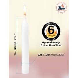 Ner Mitzvah Classic White Taper Candles – 7 Inch Candles - 60 Bulk Pack - for Shabbat Candles, Dinner Tables, Restaurants, Ceremonies and Emergency - 6 Hour Burn Time
