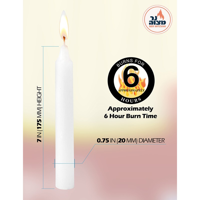 Ner Mitzvah Classic White Taper Candles – 7 Inch Candles