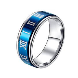 HIJONES Stainless Steel Roman Numeral Spinner Ring for Men Women Anxiety Stress Relief Ring Band Blue Size P 1/2