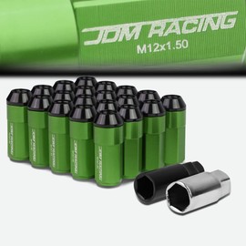 29mm Aluminum M12 x 1.5 6-Point 23mm OD Green 20 Lug Nuts with 24mm Caps Set Adapter, Gun Metal