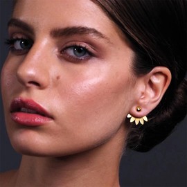 Allereyae Vintage Lotus Ear Jacket Earrings Gold Lotus Jacket Earrings Lotus Ear Climber Earrings Front Back Earrings Jewelry for Women and Girls