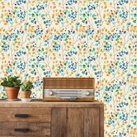 GRKECMC Boho Peel and Stick Wallpaper Floral Removable Wallpaper Yellow/Blue Self Adhesive Wallpaper Floral Contact Paper for Bedroom Cabinet Stick On Wall Office Decor Waterproof 17.3”×118”