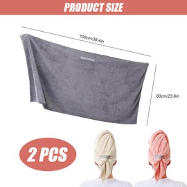 2-Pack Microfiber Hair Towel Wrap 24x40 Inch, Super Absorbent Quick Dry Turban, Anti-Frizz Coral Fleece Hair Wrap for Women Long/Curly Hair, for All Hair Types