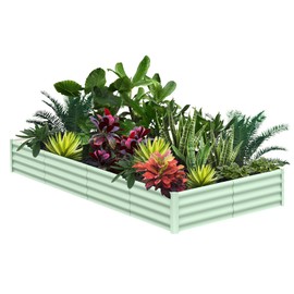 PeakPursuit Raised Garden Bed, 8x4x1 FT Metal Raised Garden Beds Outdoor, Rectangular Planter Box for Planting Plants, Vegetables and Flower, Green