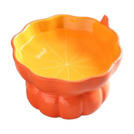Yeexoxow Cute Pumpkin Shaped Cat Bowl, Ceramic Raised Cat Bowl for Food or Water, Anti Vomiting & Whisker Friendly, 9 oz Small Elevated Cat Dish for Indoor Flat Faced Cats and Kitten