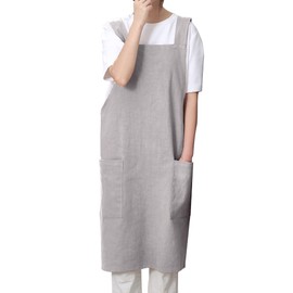 Pincy Cotton Linen Apron for Women - No Ties Cross Back Apron with Pockets Ideal for Florists, Cafes and Kitchen, 22-Light Grey