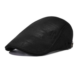 Flat Cap Men's Summer Flat Cap Summer Mesh Flat Cap Newsboy Peaked Cap Men's Summer Hat Cap Flat Cap Adjustable 55 cm - 60 cm, black