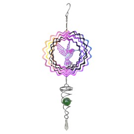 Andiker Hummingbird Wind Spinner with Tail Spinner, 3D Gradient Color Garden Spinner with Ball Spiral Tail, Metal Hanging Wind Chime for Indoor Outdoor Garden Decoration (Colorful Bird)