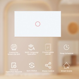 WiFi Smart Light Switch,Need Neutral Wire Glass Panel,2.4GHz Wi-Fi Touch Switch Timer Schedule Compatible with Tuya,Voice Control Compatible with Alexa Alice Google Home 1Gang