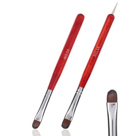 2pcs French Brush for Nails, 2 Way French Tip Brush with Dotting Tool Single-Head Clean Up Brushes Gel Nail Polish Nail Design Tools for Professional Manicure
