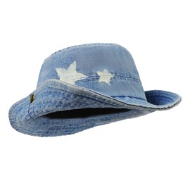Western Cowboy Hat, Women's Fishing Hat with Star Pattern, Vintage Jeans, Foldable Sun Hat, Bucket Hat, Summer Hat, Floppy Hat, Fishing Hat, Ideal for Camping, Travel, Hiking, lightblue, Unit size