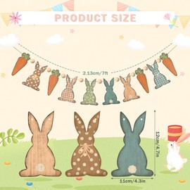 Cinnvoice Wooden Rustic Easter Bunny Rabbit Banner Vintage Rabbit Beads Garland Farmhouse Spring Garland Easter Decorations for Easter Hanging Celebration Decoration for Home Easter Party Supplies