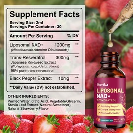 2 Pack Liposomal NAD Supplement - 1200mg NAD+ Liquid Drops for Women & Men with Resveratrol, Black Pepper Extract - Support Anti-Aging, Brain & Cellular Mitochondrial Health - Strawberry Flavor