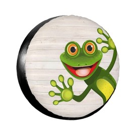 Funny Green Frog Spare Tire Cover for Rv Trailer- Cute Camper Spare Tire Cover Waterproof Wheel Cover Universal Fit for SUV Truck Accessories Wheel Protectors Travel -15 inch
