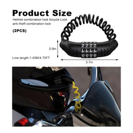 KVAEY 2PCS Motorcycle Helmet Cable Lock, Anti-Theft Helemt Cable Lock with 4-Digital Combination Code, Retractable Cable Lock for Motorbike Helmet Bicycle Saddle Luggage Stroller (Black)