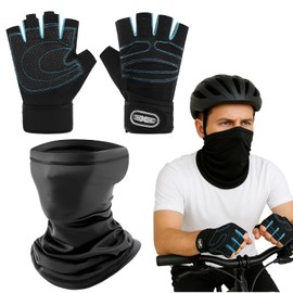 MigWoo Fahrradhandschuhe Herren – Gepolsterte & Atmungsaktive Radhandschuhe für Rennrad, Kurzfinger-Design für Sommer & Sport | 2 Stück (1 Paar rutschfeste Handschuhe + 1 Winddichte Kopfhaube)
