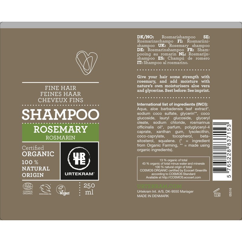Urtekram Rosemary Organic Shampoo Fine Hair 250 ml