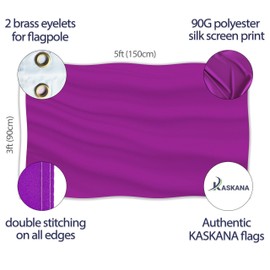 Plain Violet Flag - Plain Purple Flag - Double-Sided Print - 90 g Polyester - Double Stitching - 2 Brass Eyelets, Large 90 x 150 cm (5 x 3 Feet)