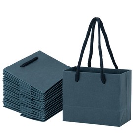 Umoofine Navy Blue Gift Bags Small 50 Pack, 4.72x2.36X3.94 Inches Paper Gift Bag, Reusable Heavy Duty min Brown Color Kraft Bag Paper Bags with Handles Bulk for Shopping, Wedding,Party,Birthday