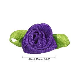 PATIKIL Mini Ribbon Roses, 100 Pcs Tiny Satin Fabric Flowers with Green Leaves Embellishments Rosettes Applique for DIY Crafts Sewing Wedding, Purple