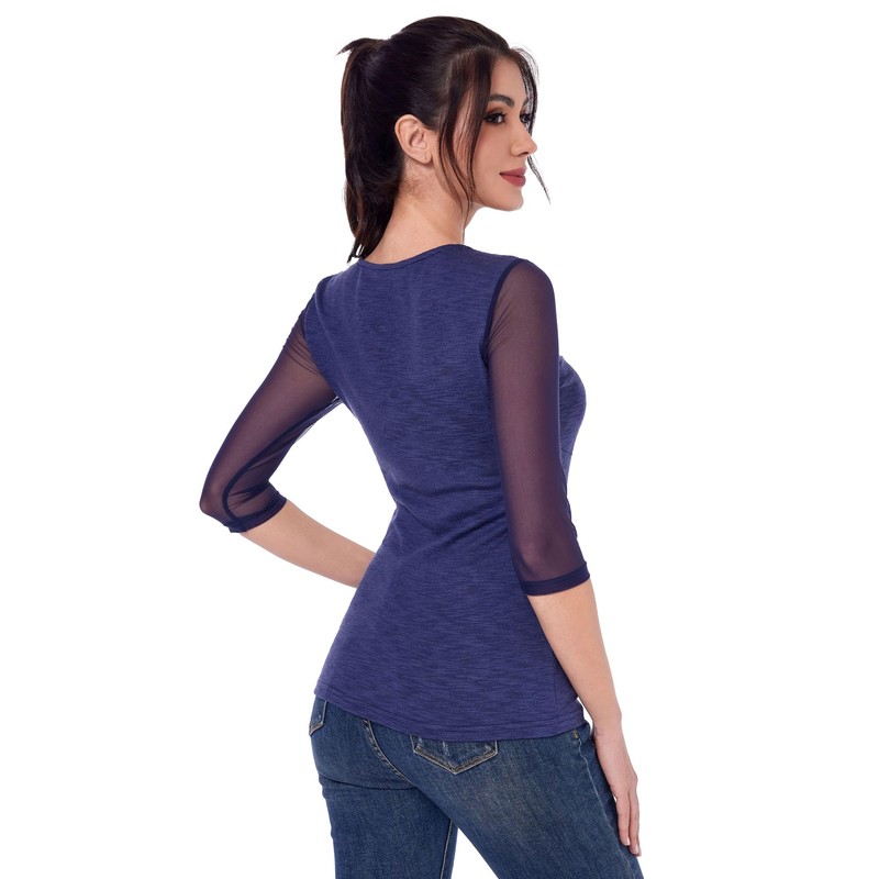 AmélieBoutik - Blusa elegante con cuello redondo para mujer, de