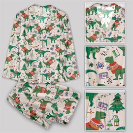 GEEKSOUTFIT Geek Nerdy Mens Pajamas Set 2 Piece Funny Pajamas For Men - Soft Milk Silk Pjs Set Christmas Science Dinosaur Pajamas