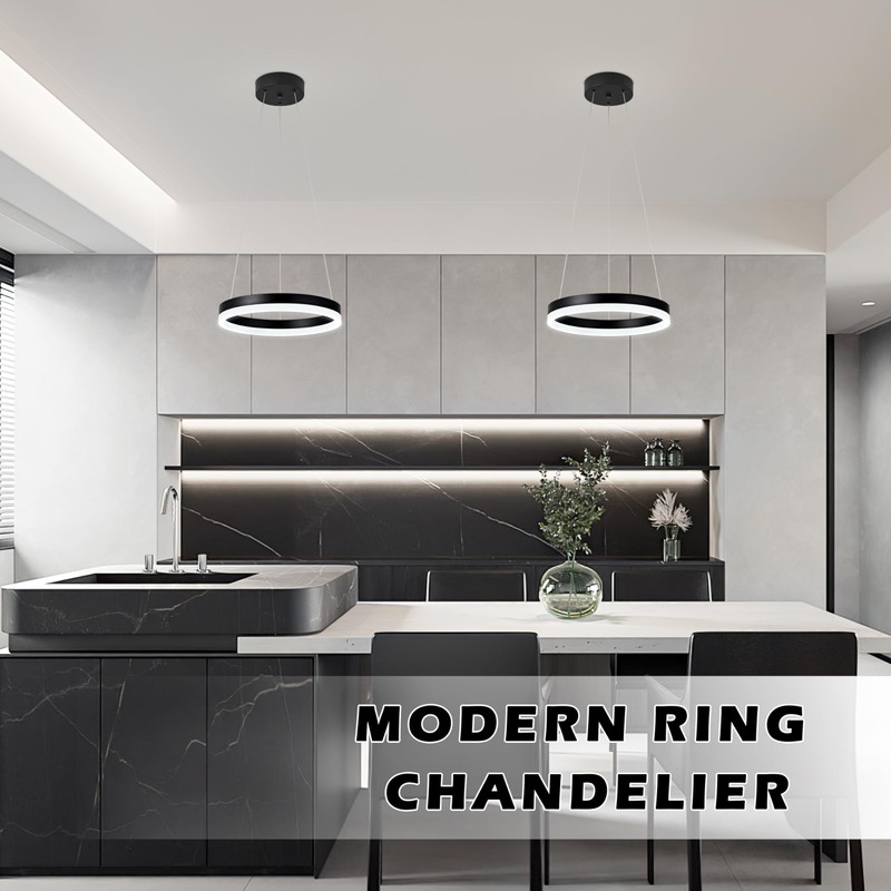 Mccokaige 12" Black Led Ring Chandelier Ring Modern Led Chandelier