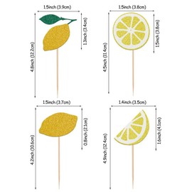 24 PCS Lemon Cupcake Toppers Glitter Summer Fruits Lemon Cupcake Picks Lemonade Party Decorations for Summer Fruits Lemonade Theme Baby Shower Boy Girl Birthday Party Decorations Supplies