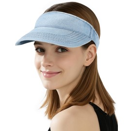 iNszkoos Men Women Denim Sun Visor Hat Classic Washed Cotton Sweatband Baseball Cap Long Peak UV Protection Summer Cool Hats for Sports Running Tennis Golf