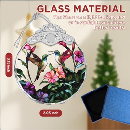 Giftelix Stained Glass Ornament - Hummingbird and Flowers Christmas Ornaments - Xmas Decor - Ornaments for Christmas Tree - Holiday Presents - Gift Exchange Ideas - Car Hanging Decoration