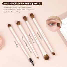 MAANGE 7PCS Brochas para Maquillaje de Doble Punta Profesional Premium, Juego de Brochas de Maquillaje con Bolsa de Cosméticos y Caja de Regalo para Pulir Líquidos,Polvos,Difuminar y Contornear - Blanco