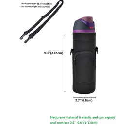 AF-WAN Neoprene Carrier Water Bottle Insulation Sleeve,Waterproof, Anti-Slip, Anti-Scratch Pouch with Shoulder Strap, fit for Owala Insulated Stainless Steel Water Bottle (Black, For 24 oz)