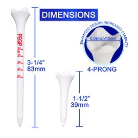 3 ¼" Plastic Golf Tees 30 Tees with + 1 1/2'' Plastic Golf Tees 10 Tees with Plastic Golf Tees -4 Prongs Plastic Golf Tees Improve Swing Accuracy and Distance White Pack of 40 Bulk