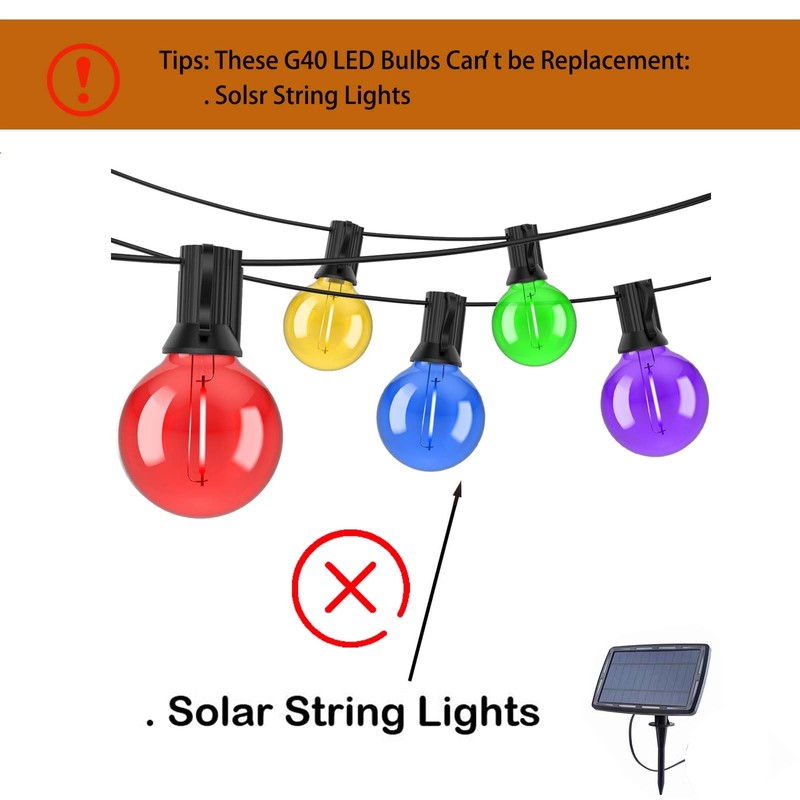 abulber G40 Multicolor Led Outdoor String Light Bulbs,Shatterproof Waterproof, E12