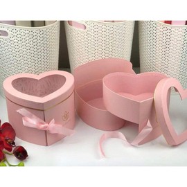 UNIKPACKAGING Double Layered Heart Shaped Flower/Gift Boxes with Plastic Liner – Size 9″x 8″x 6.5″ (Pink)