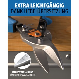 Tin Snips Set Straight & Right Cut – [Int. Millimetre Scale] – Metal Scissors for Drywall, Trapezoidal Sheet, Metal, Wire Shears for Wire Mesh, Sheet Metal Cutter, Metal Shears, Sheet Metal Cutting