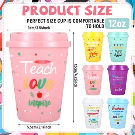 Wiwiqing 12 Pack Teacher Appreciation Gifts in Bulk, 12oz Teacher Cups with Lids Reusable Plastic Coffee Cups Tumblers Inspirational Thank You Gifts for Women, Men, Coworker, Staff, Graduation