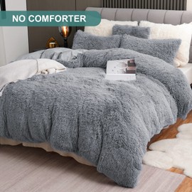 Fluffy Plush Duvet Cover Set Twin Size, Luxury Ultra Soft Velvet Fuzzy Comforter Cover Bed Sets 3Pcs(1 Faux Fur Duvet Cover + 1 Pillow Cases + 1 Pillow Cover) Zipper Closure (Twin, Light Gray)