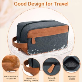 Lizzton Travel Toiletry Bag for Men Hanging Dopp Kit Water Repellent PU Leather Shaving Bag with Large Capacity for Travel and Bathroom, Navy Blue