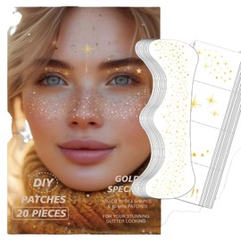 20 Pcs Silver Face Makeup Patches,Glitter Freckles,Sparkle Makeup Patches，Glitter Freckles Face Tattoo,Waterproof Face Glitter Speckles Patches for Helloween，Suitable for Helloween， Christmas (Gold)