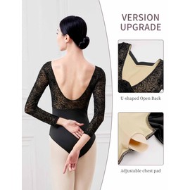 Daydance Lace Black Women Ballet Leotards Adult Long Sleeve Dancewear for Training