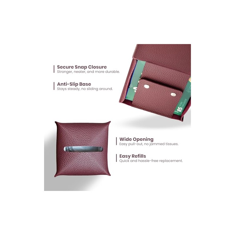 Caja de pañuelos de Cuero (Classic-Textured Deep Brown, 1 Pack)