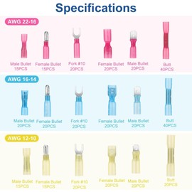 Linkstyle 380PCS Marine Grade Heat Shrink Wire Connectors kit 22-10 AWG, Waterproof Automotive Electrical Terminals Kit, 16-14 22-16 12-10 Gauge Bullet Fork Butt Splices Spade Crimp Connector