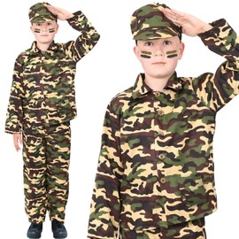 BOYS ARMY FANCY DRESS OUTFIT. CHILDS COMBAT SOLDIER COSTUME. CHILDS MILITARY UNIFORM FOR THE DRESS-UP BOX, FANCY DRESS PARTIES, AND CHRISTMAS/BIRTHDAY GIFTS. SIZE: XLARGE