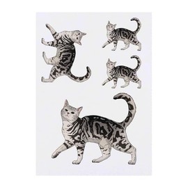 4 x 'Prancing Gray Tabby Cat' Temporary Tattoos - Water Resistant, Skin-Safe, Non-Toxic Transfers, Mixed Sizes (TO00079760)