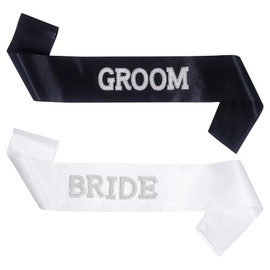 Dmnnlp 2Pcs Hen Party Sash with Pearls and Rhinestones, 160 x 9.5cm Bride Sash and Groom Sash, for Hen Party Bachelorette Party Wedding Bridal Shower Party Decorations (Black White)